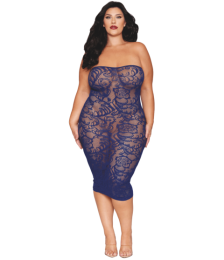 Ensemble 2 pièces grande taille top manches longues et robe bleu marine - DG0525XECL
